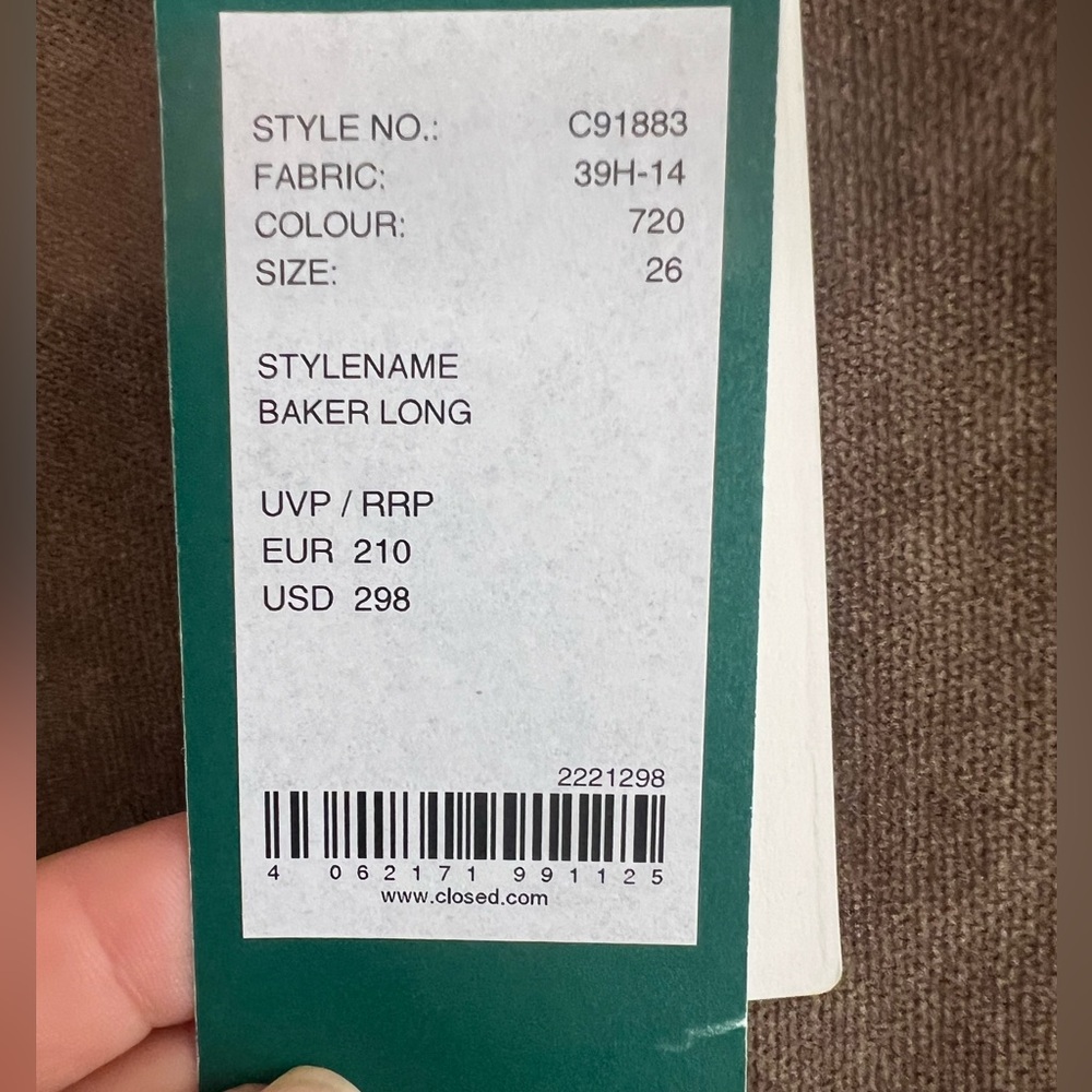 NWT $298 Closed Italy Baker Velvet 5 Pocket Jeans Size 26 beige - Picture 11 of 13